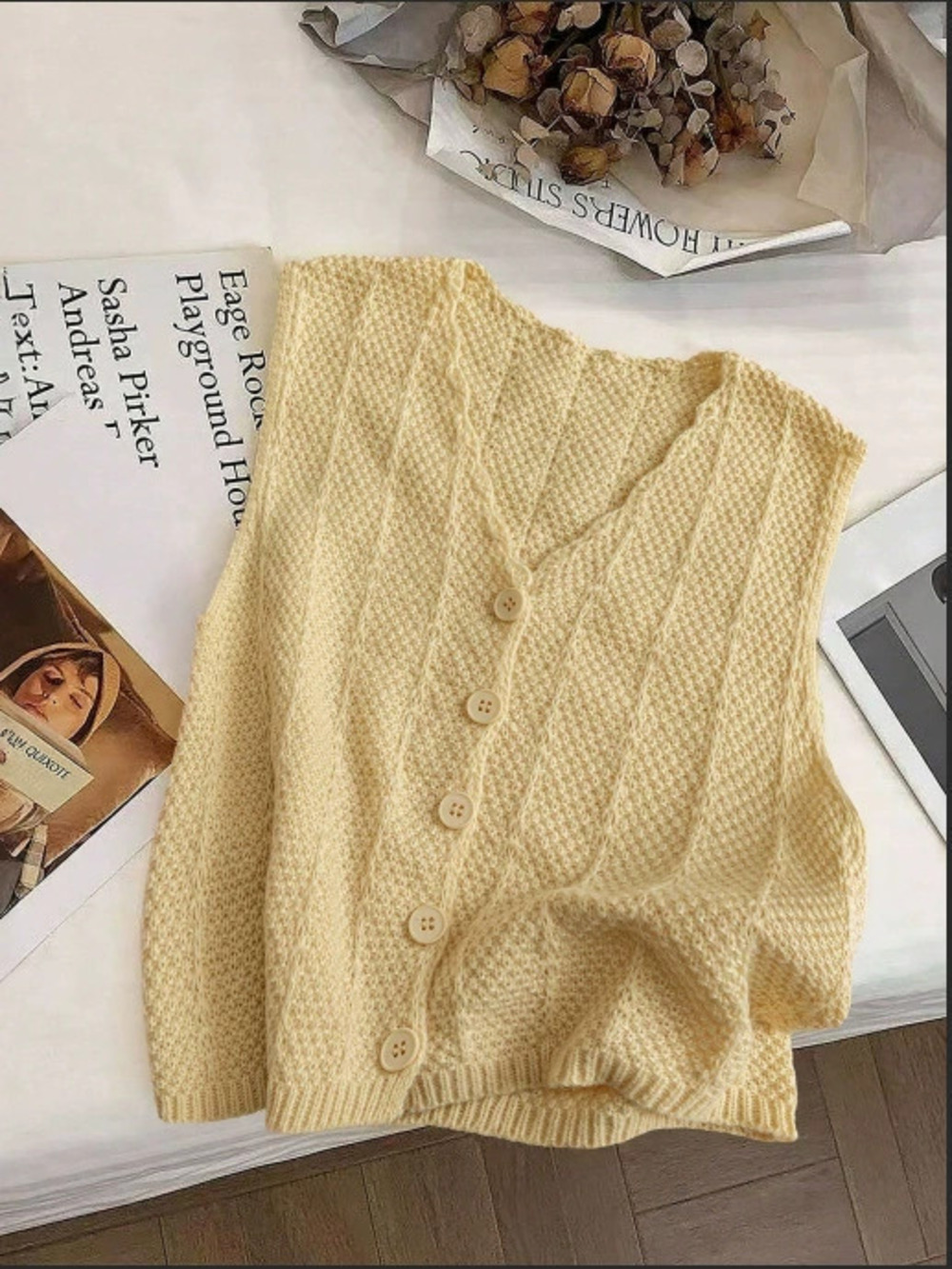 ZARA Women Casual Round Neck Sleeveless Knit Vest with Cotton Crochet Patchwork